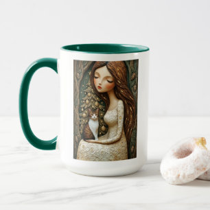 Whimsical Winter Cat Fairy Mug Vintage Christmas