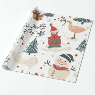 Whimsical Winter Christmas Patterns Wrapping Paper