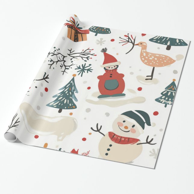 Whimsical Winter Christmas Patterns Wrapping Paper (Unrolled)