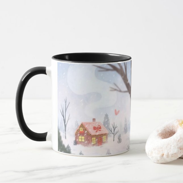 Whimsical Winter Cottage Mug (With Donut)