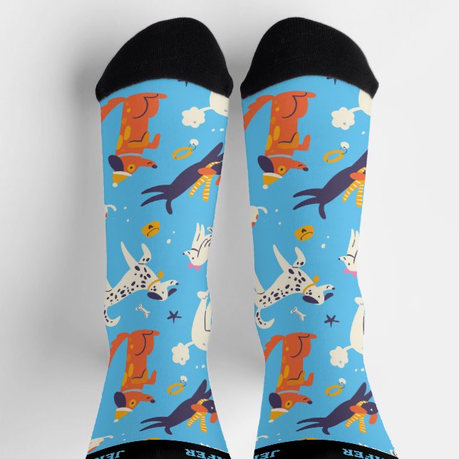 Whimsical Winter Dog Pattern Cute Puppy Socks (Top)