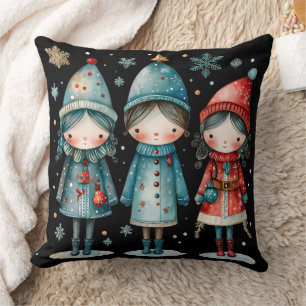 Whimsical Winter Family Throw Pillow