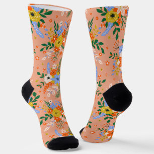 Whimsical Winter Floral Blush Pink Christmas Socks