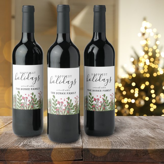 Whimsical Winter Foliage Personalise Wine Label (Whimsical Winter Foliage Personalize Wine Label)