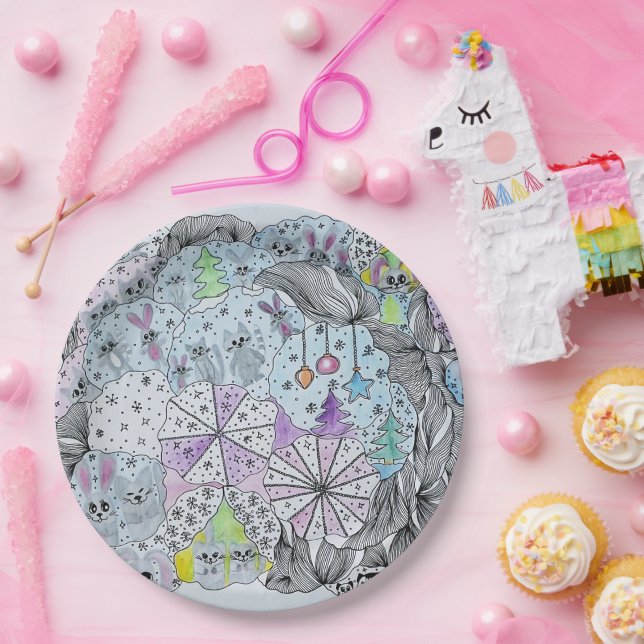 Whimsical Winter Forest Animals Round Paper Plate (Party)