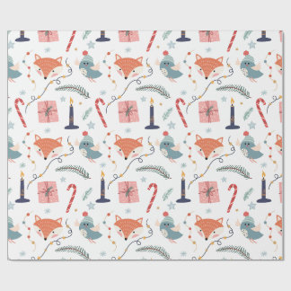 Whimsical Winter Fox & Bird Holiday Pattern  Wrapping Paper