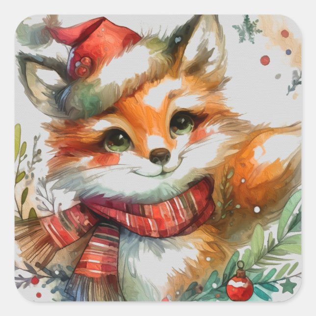 Whimsical Winter Fox Square Sticker (Front)