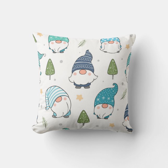 Whimsical Winter Gnomes Seamless Pattern Cushion (Front)