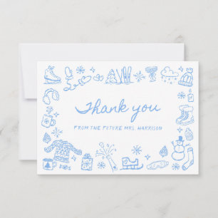 Whimsical Winter Hand Drawn Bridal Shower Thank You Card