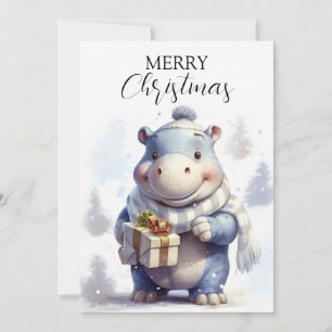 Whimsical Winter Hippo Christmas Card