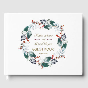 Whimsical Winter Holy Berries Wreath Wedding Guest Book