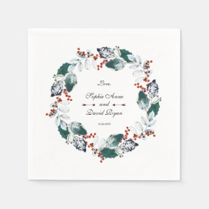 Whimsical Winter Holy Berries Wreath Wedding Napkin