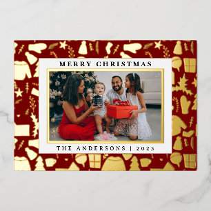 Whimsical Winter Knitwear Pattern Photo Christmas Foil Holiday Card