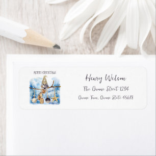 Whimsical Winter Lady Gnome Merry Christmas Return Address Label