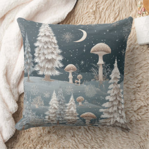 Whimsical Winter Mushrooms Navy Woodland Cushion