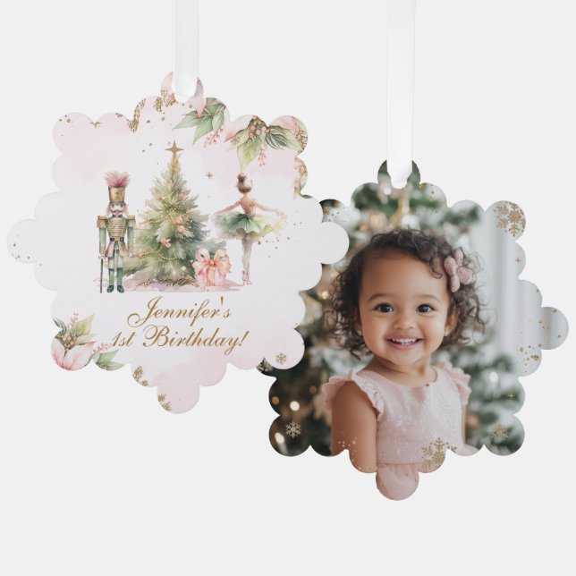 Whimsical Winter Onederland gold foil snowflakes Tree Decoration Card (Front/Back)