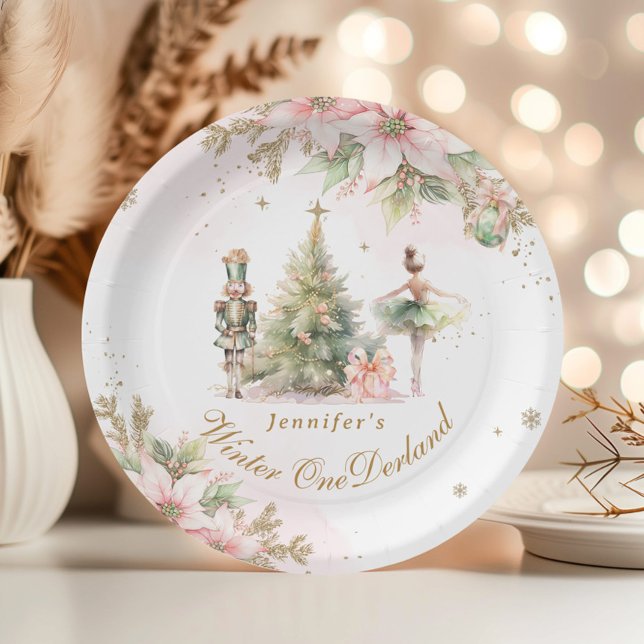 Whimsical Winter Onederland Pastel pink birthday Paper Plate (Creator Uploaded)