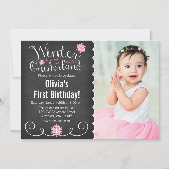 Whimsical Winter Onederland Photo First Birthday Invitation (Front)