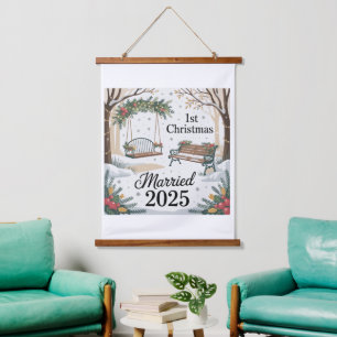 Whimsical Winter Park Our First Christmas Married Hanging Tapestry