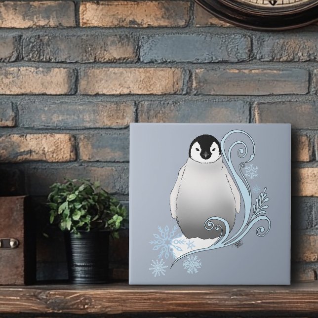 Whimsical Winter Penguin Art Nouveau Snowflakes  Ceramic Tile (Creator Uploaded)