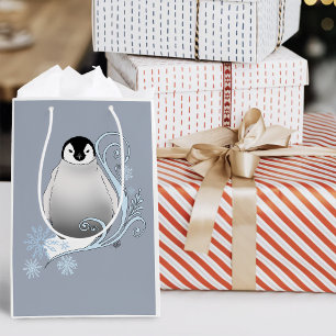 Whimsical Winter Penguin Art Nouveau Snowflakes Medium Gift Bag