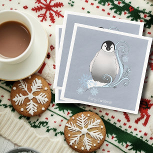 Whimsical Winter Penguin Art nouveau Snowflakes Napkin