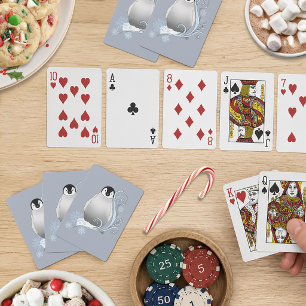 Whimsical Winter Penguin Art Nouveau Snowflakes Playing Cards