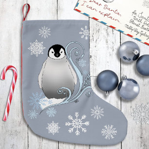 Whimsical Winter Penguin Art Nouveau Snowflakes Small Christmas Stocking
