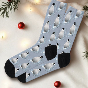 Whimsical Winter Penguin Art Nouveau Snowflakes Socks