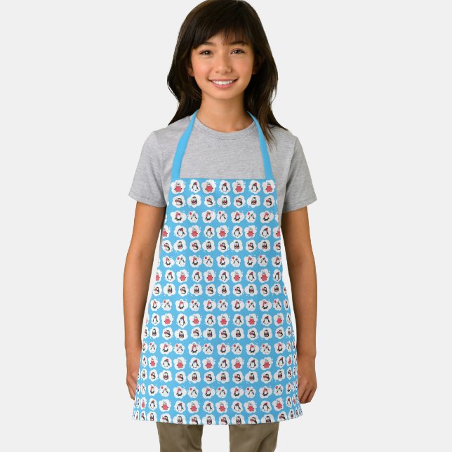 Whimsical Winter Penguin Kids Apron (Insitu)