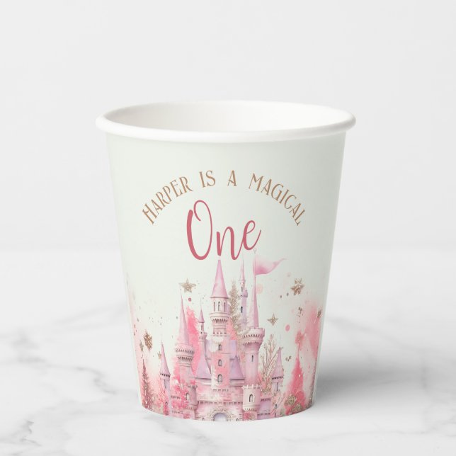 Whimsical Winter Princess Fairytale First Birthday Paper Cups (Front)