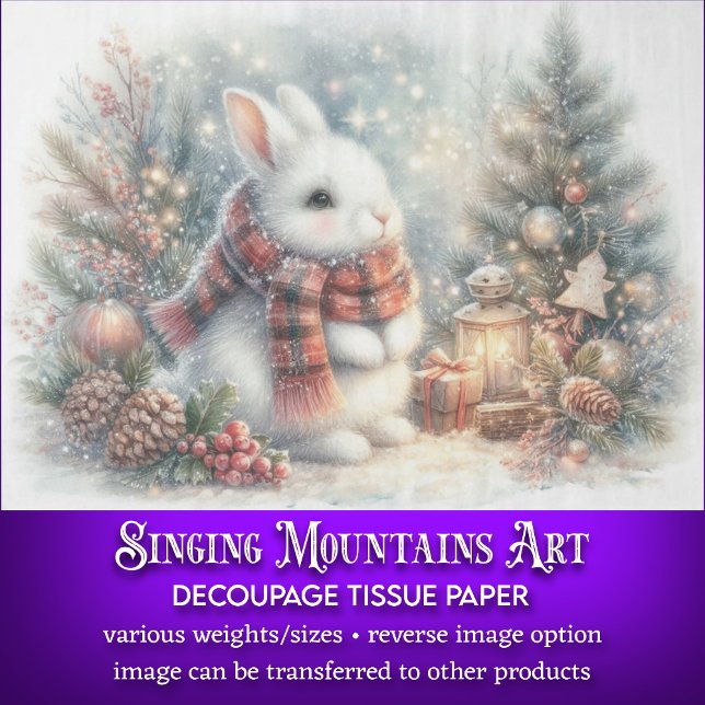 Whimsical Winter Rabbit Christmas Tree Decoupage Tissue Paper (Creator Uploaded)