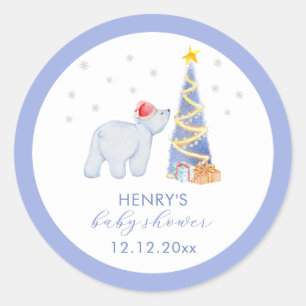 Whimsical Winter Santa Polar Bear Baby Shower Classic Round Sticker