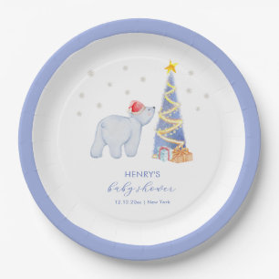 Whimsical Winter Santa Polar Bear Baby Shower Paper Plate