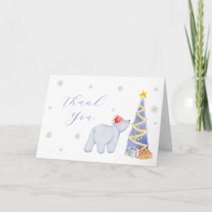 Whimsical Winter Santa Polar Bear Baby Shower Thank You Card