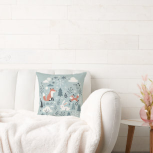 Whimsical Winter Scene – Cute Animals in Snowy For Cushion