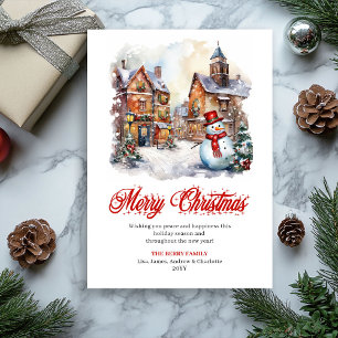 Whimsical winter scene editable greeting card