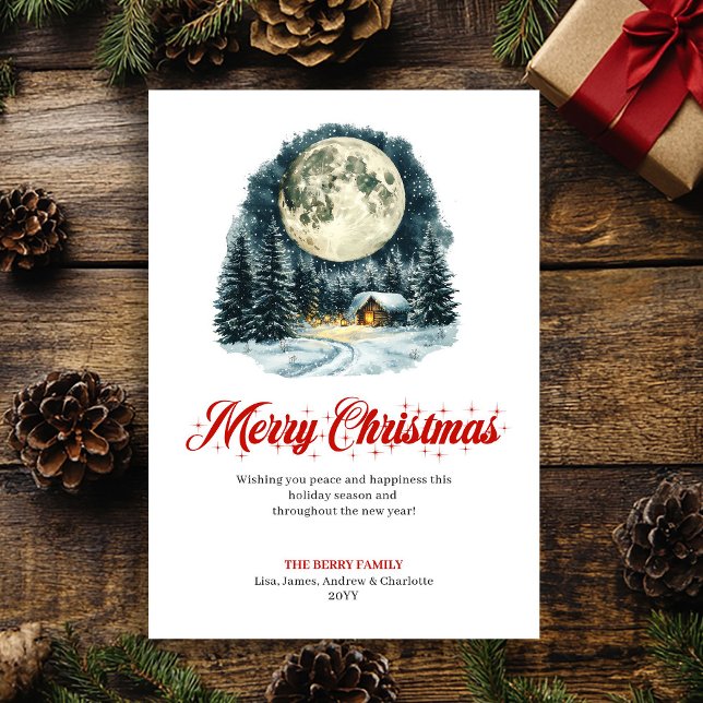 Whimsical Winter Scene Red Green Greeting Card (Whimsical Winter Scene Red Green Greeting Card)