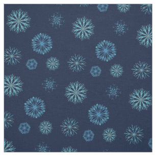 Whimsical Winter Snowflake Pattern Navy Light Blue Fabric