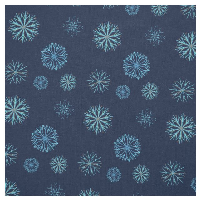 Whimsical Winter Snowflake Pattern Navy Light Blue Fabric (Swatch)