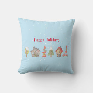 Whimsical Winter Street Holiday Cushion