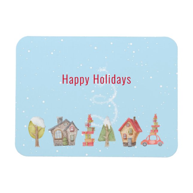Whimsical Winter Street Holiday Magnet (Horizontal)