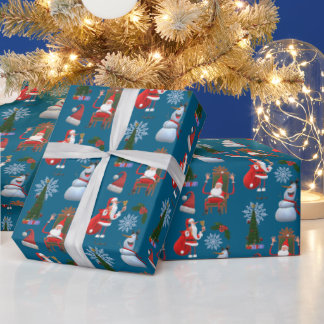 Whimsical Winter Tree with Santa and Snowman Wrapping Paper