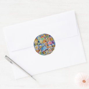 Whimsical Winter Village Folk Art Christmas Gift Classic Round Sticker