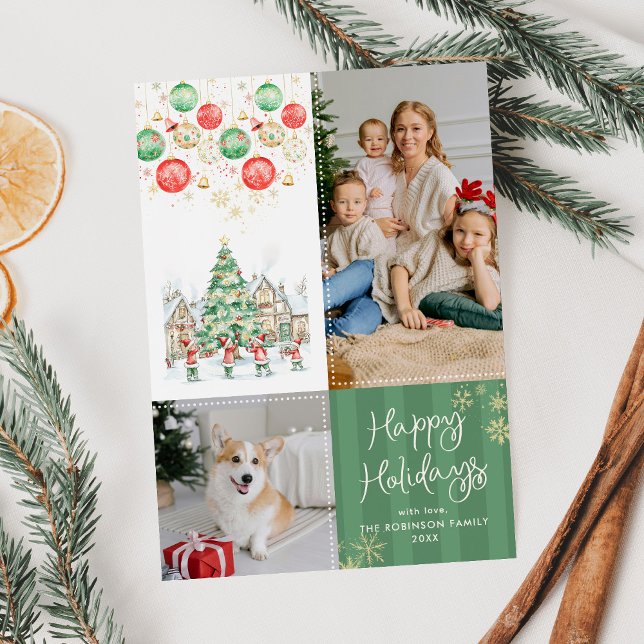 Whimsical Winter Village Happy Holidays 2 Photo Holiday Card (Creator Uploaded)