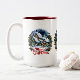 Whimsical Winter Village Snow Globe Two-Tone Coffee Mug
