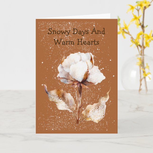 Whimsical Winter Wishes Snowy Greeting Card (Yellow Flower)