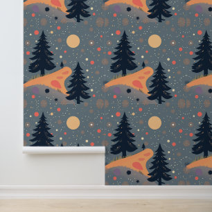 Whimsical Winter Wonderland: Festive Forest Night Wallpaper