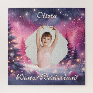 Whimsical Winter Wonderland Photo & Name Jigsaw Puzzle