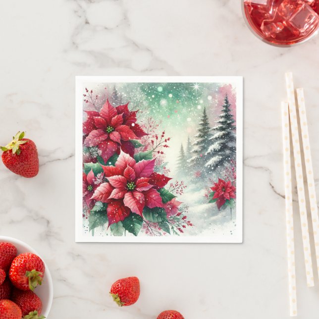 Whimsical Winter Wonderland Poinsettia Découpage Napkin (Insitu)